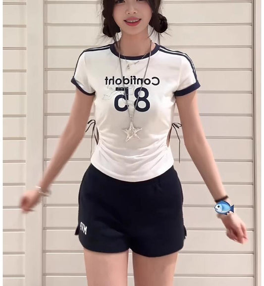 Sporty Cropped Tie T-Shirt