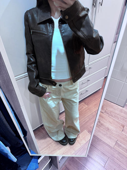 Brown Collar Leather Jacket
