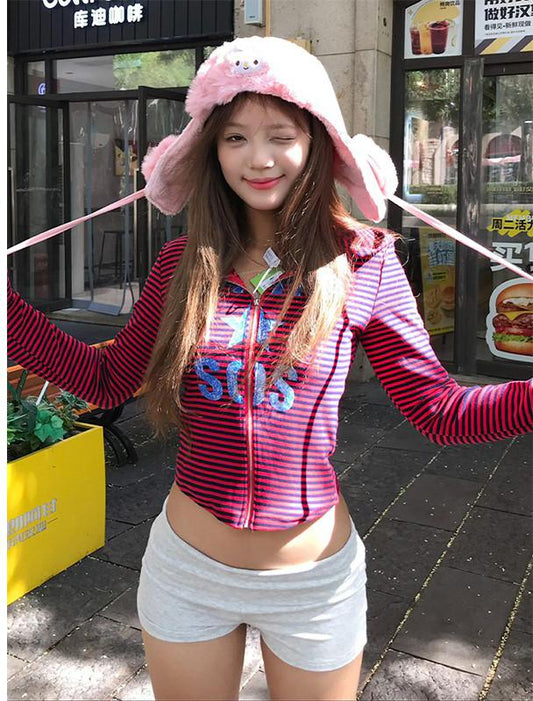 Striped Star Hooded Cardigan