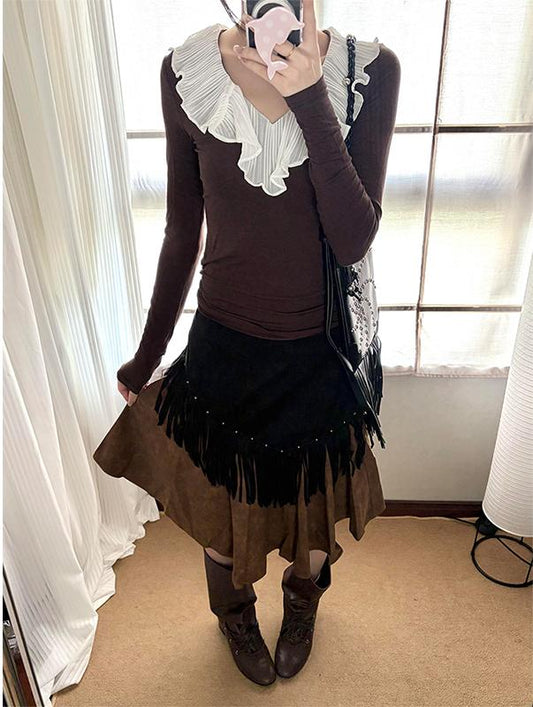 Lace V-Neck Long Sleeve Tee