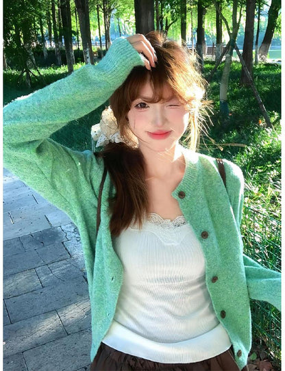Iridescent Green Knit Cardigan