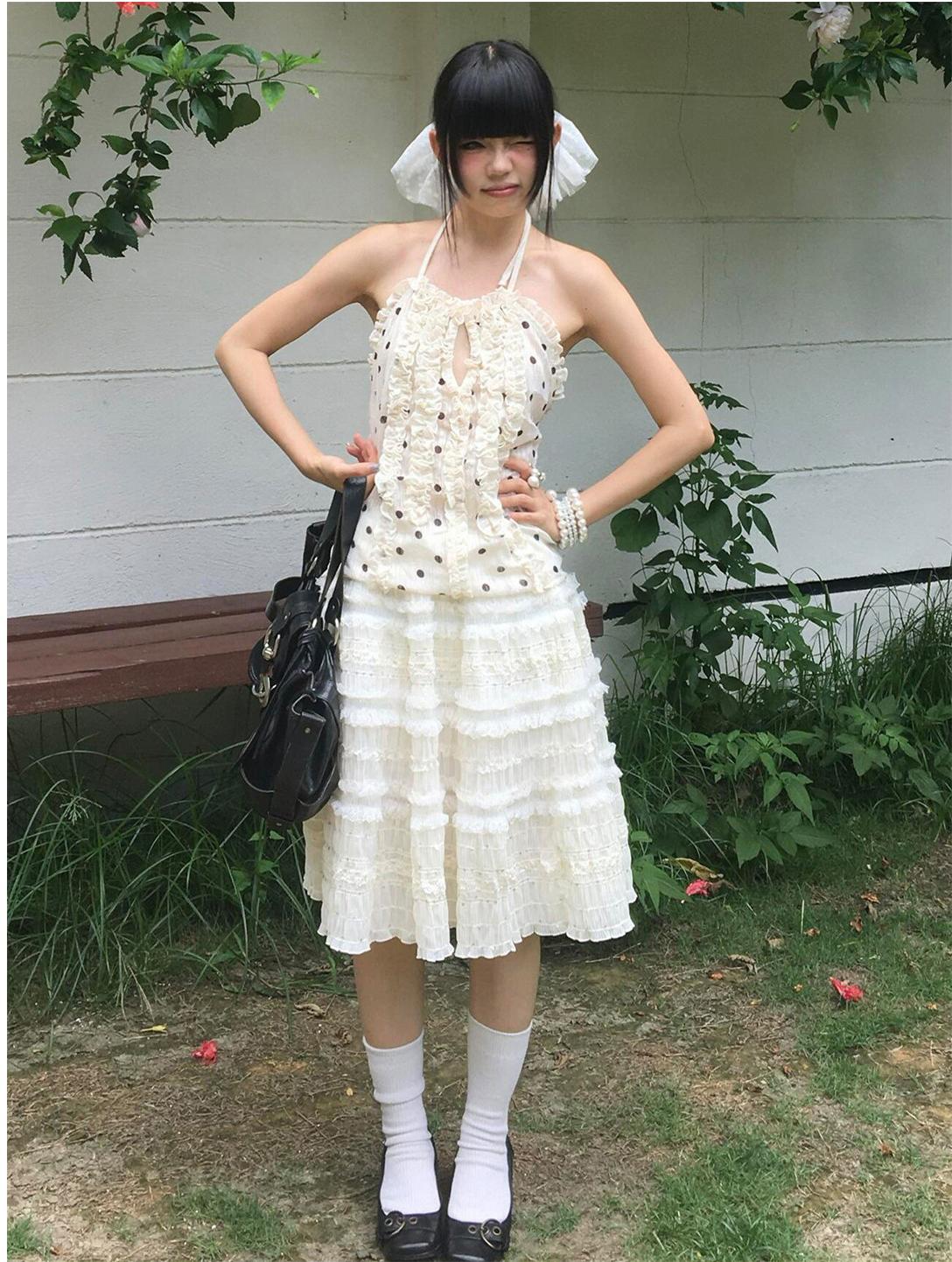 French Lace Pleated A-Line Skirt