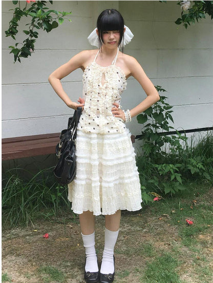 French Lace Pleated A-Line Skirt