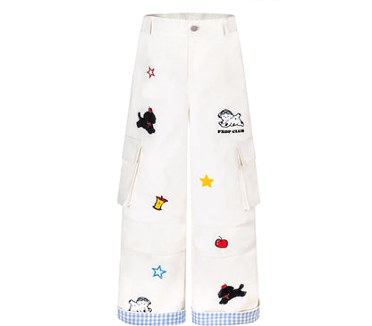 American Dog Embroidered Wide Pants