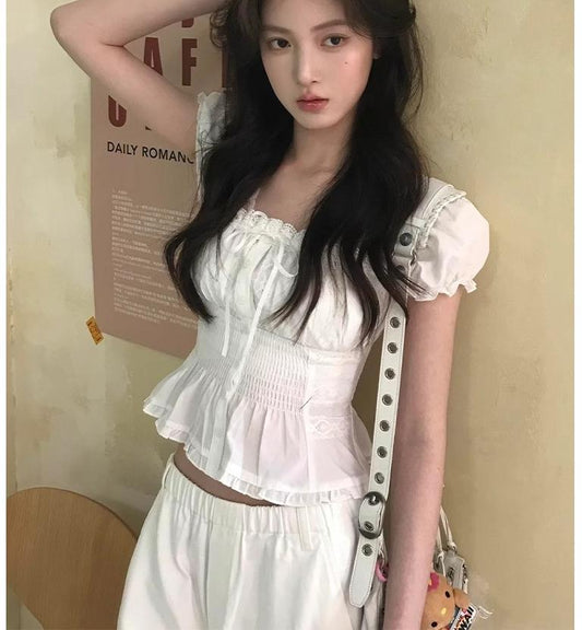 French Puff Sleeve Chiffon T-Shirt