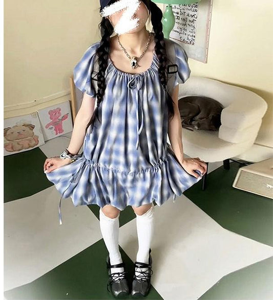 American Square Neck Blue Dress