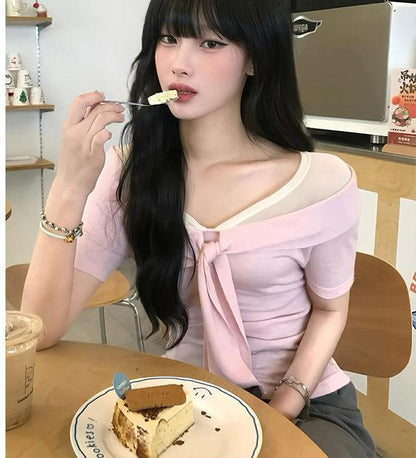 One Shoulder Twist Mesh Top