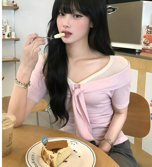 One Shoulder Twist Mesh Top