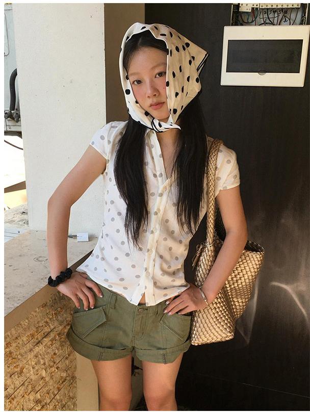 Korean Dot Shoulder Shirt