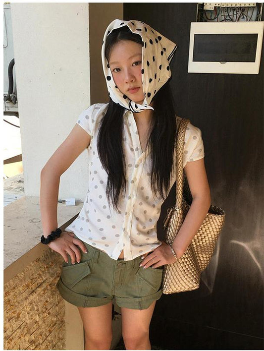 Korean Dot Shoulder Shirt