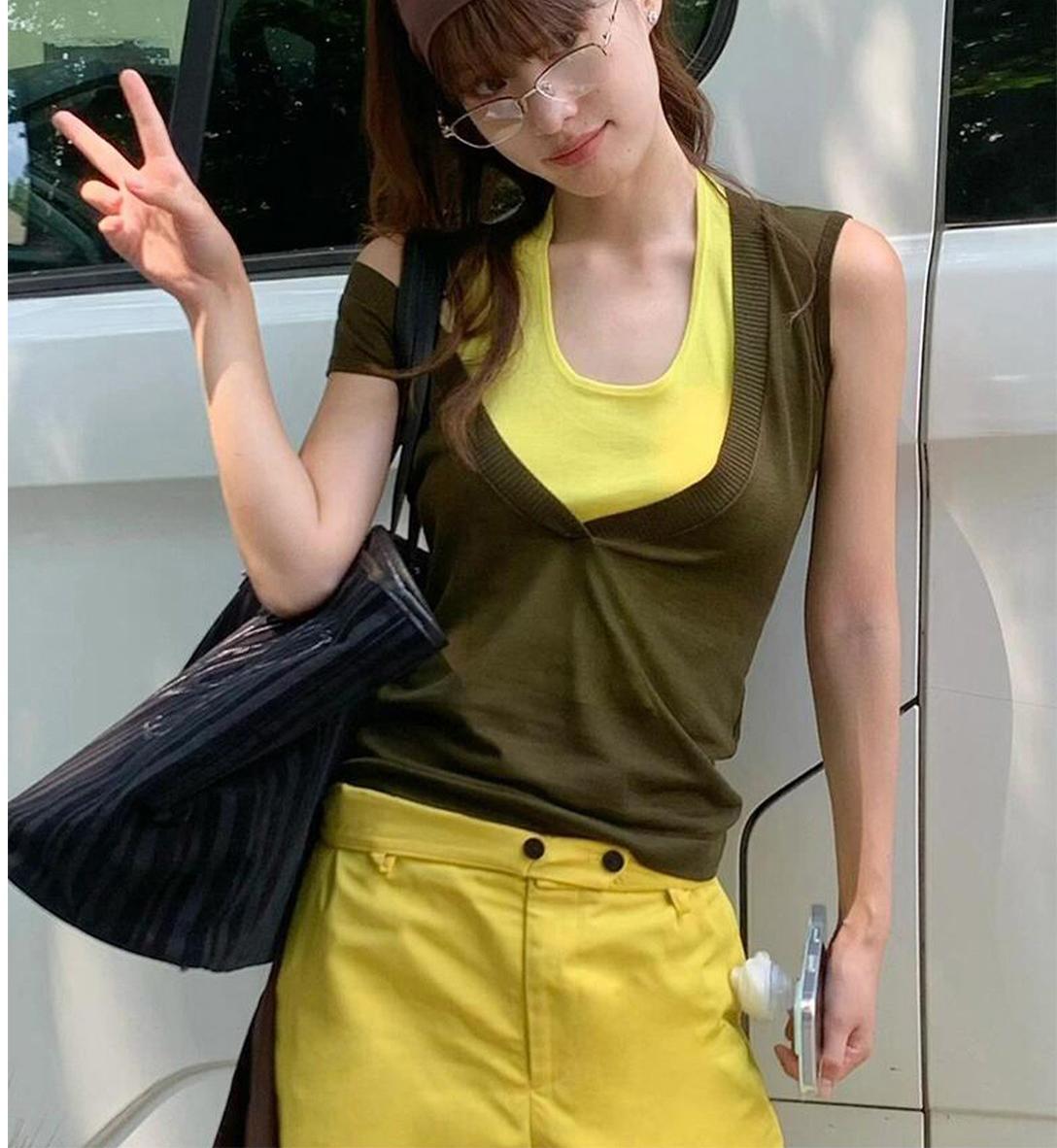 Contrast Knit Halter Top