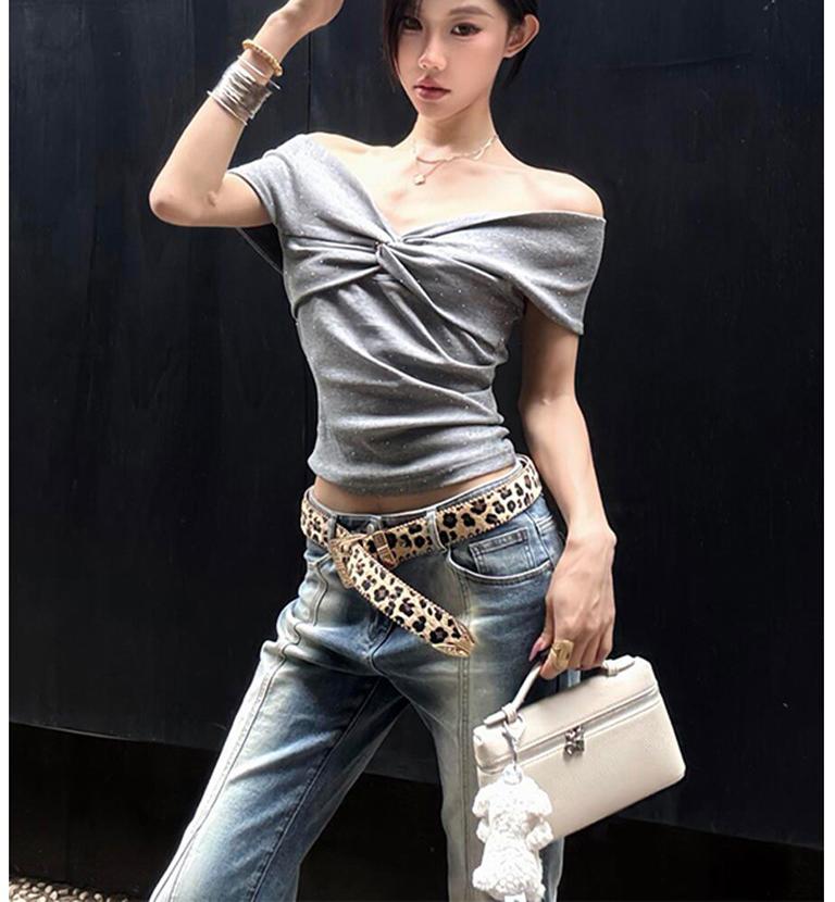 Rhinestone One Shoulder Top