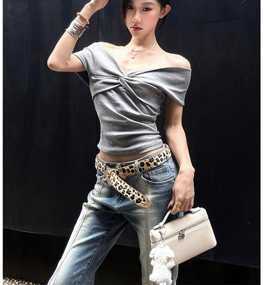 Rhinestone One Shoulder Top