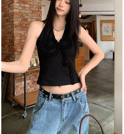 Black Bow Halter Top