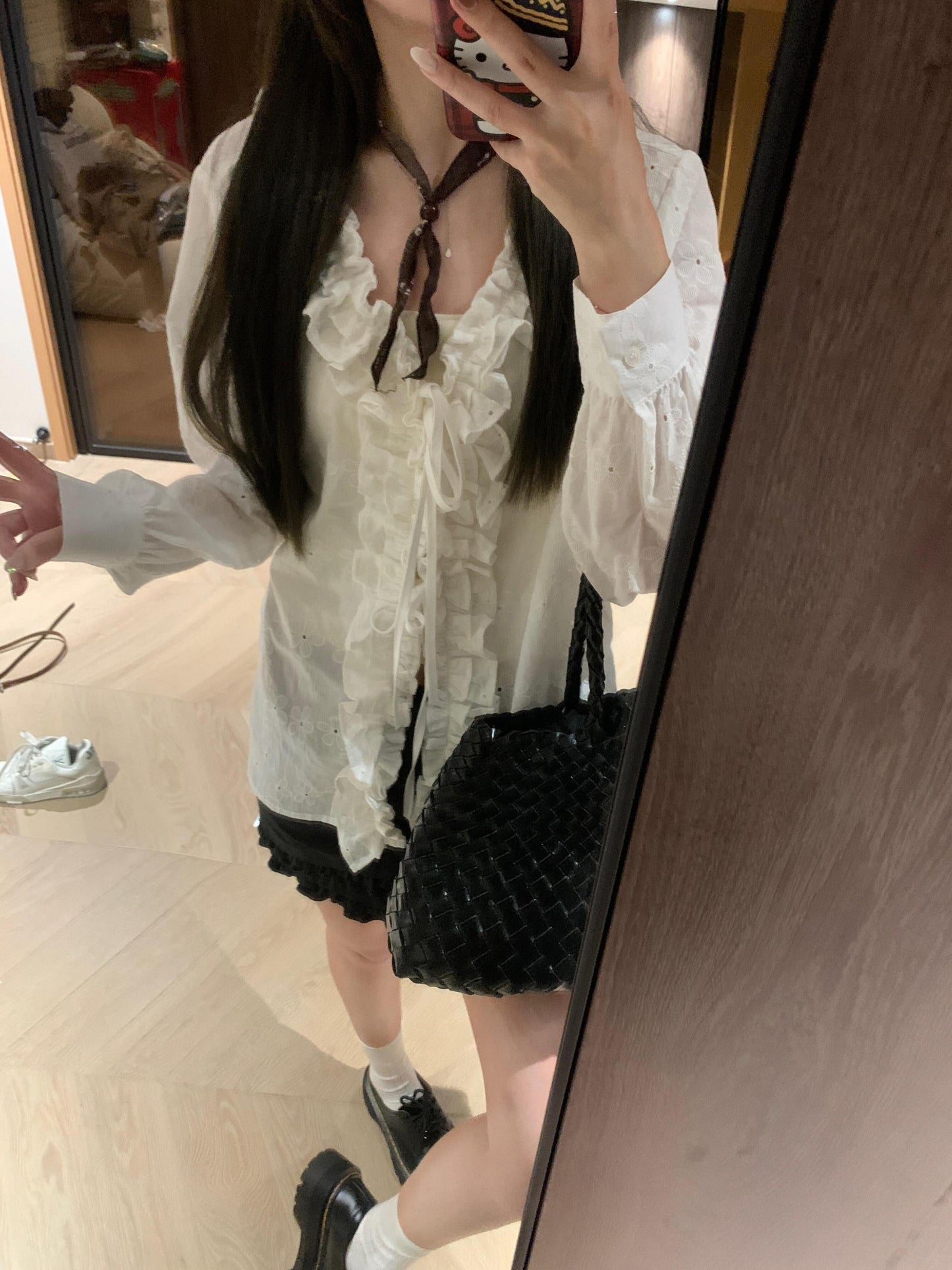 French Ruffle White Long Sleeve Shirt Women