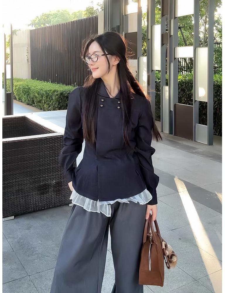 Denim Pleated Waist Shirt Jacket Women