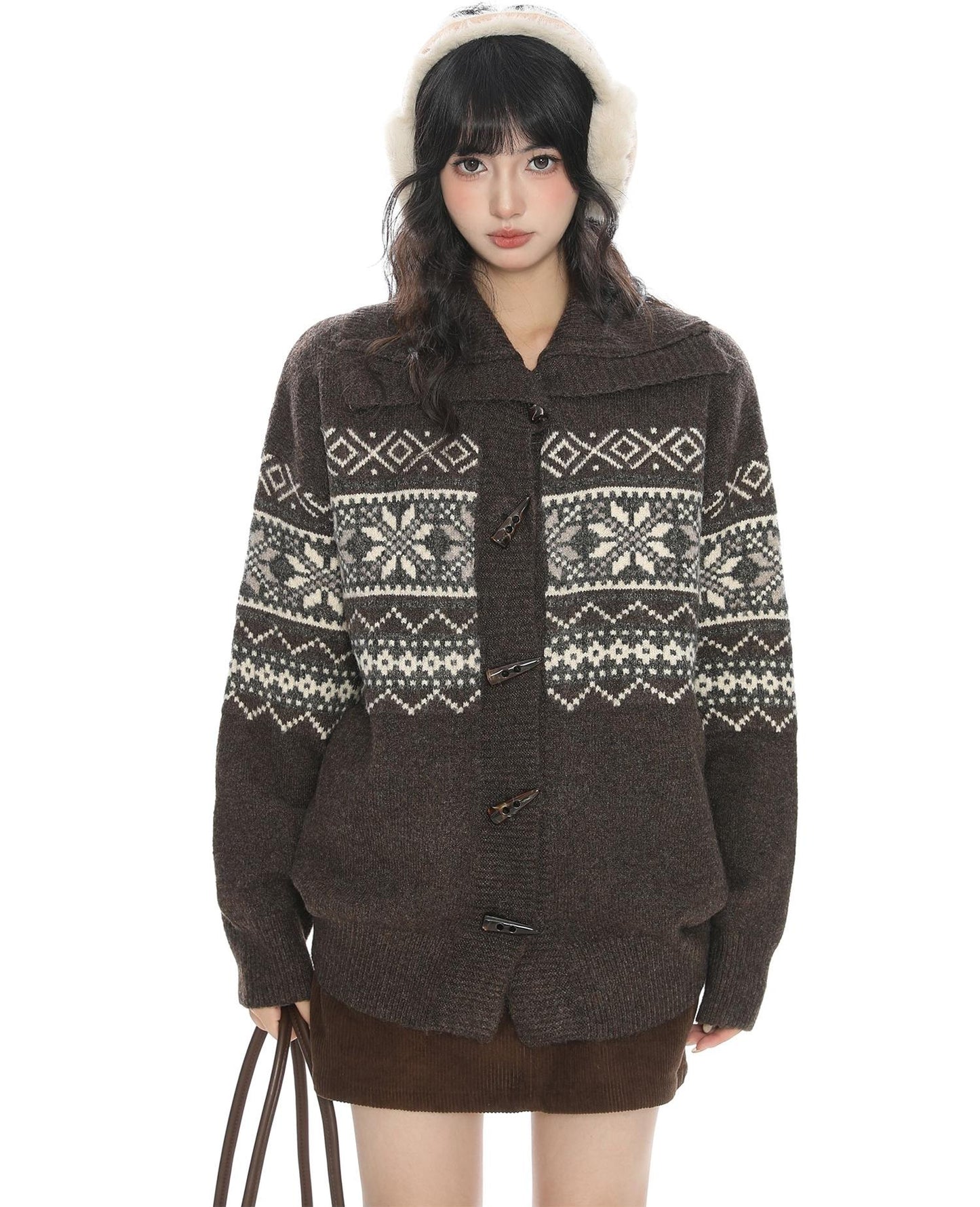 Toggle Fair Isle Knit Cardigan Women