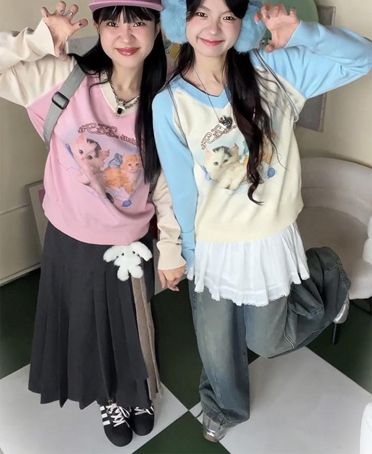 Raglan V-Neck Knit Sweater Women