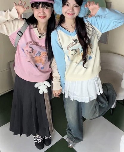 Raglan V-Neck Knit Sweater Women