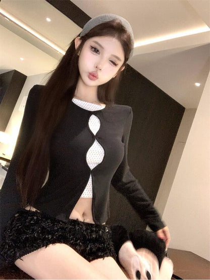 Hollow Polka Dot Knit Cardigan Women