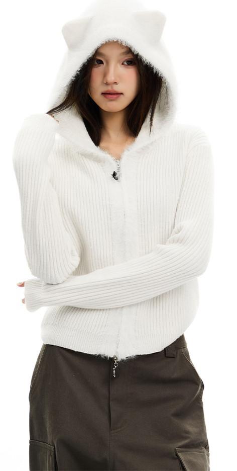 Bear Ear Hooded Knit Cardigan Women