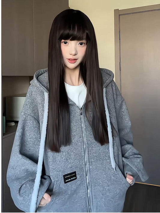 Bear Ear Drawstring Hooded Cardigan Women