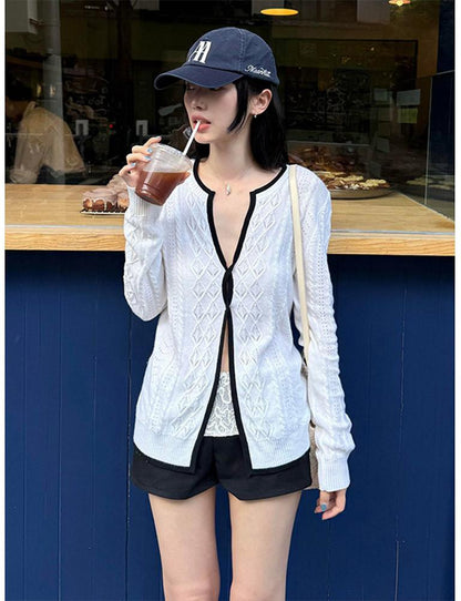 Hollow Tie Front Knit Cardigan Women