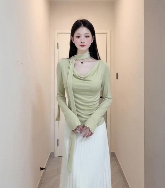 Draped Tie Knit Long Sleeve Top Women