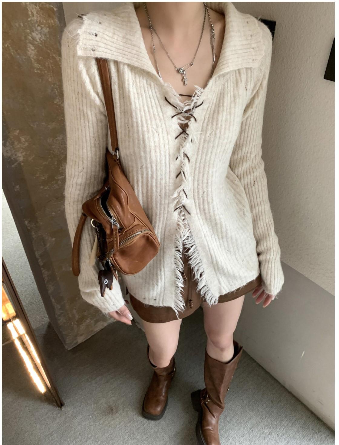 Tie Collar Knit Cardigan Women