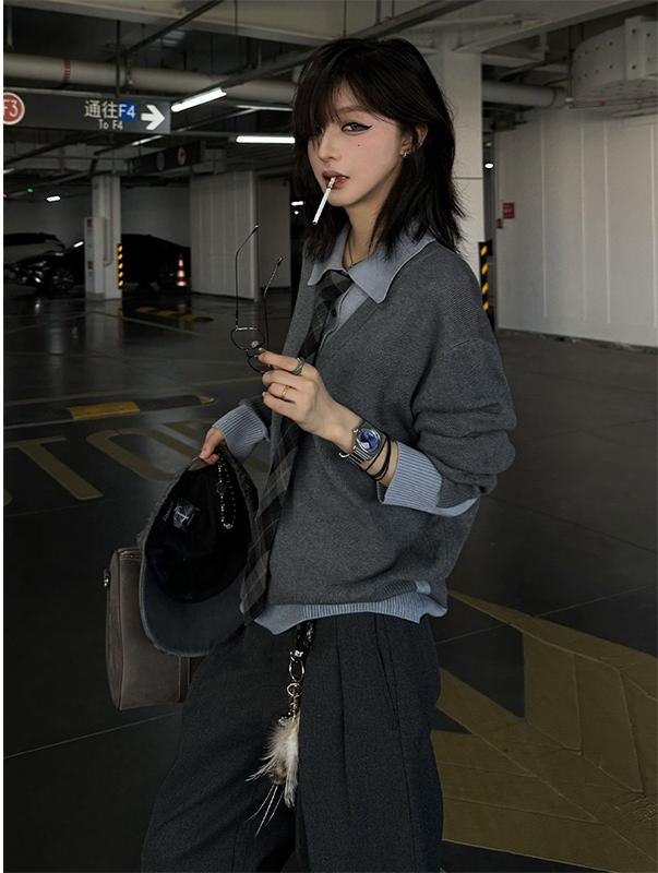 Old Money Layered Polo Knit Top Women