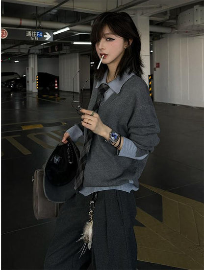 Old Money Layered Polo Knit Top Women