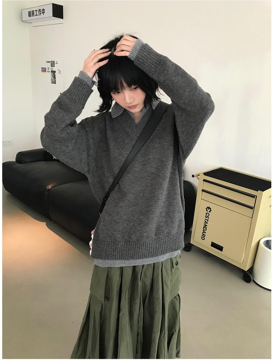 Layered V-Neck Knit Sweater Women