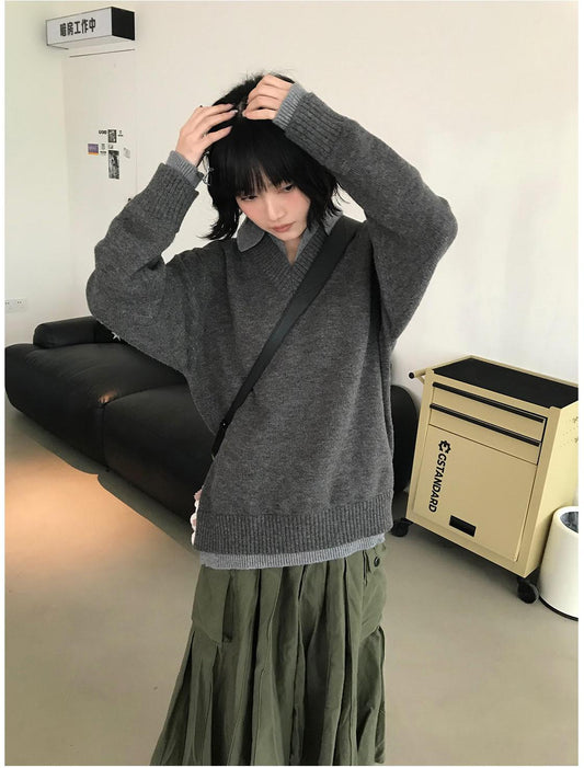 Layered V-Neck Knit Sweater Women