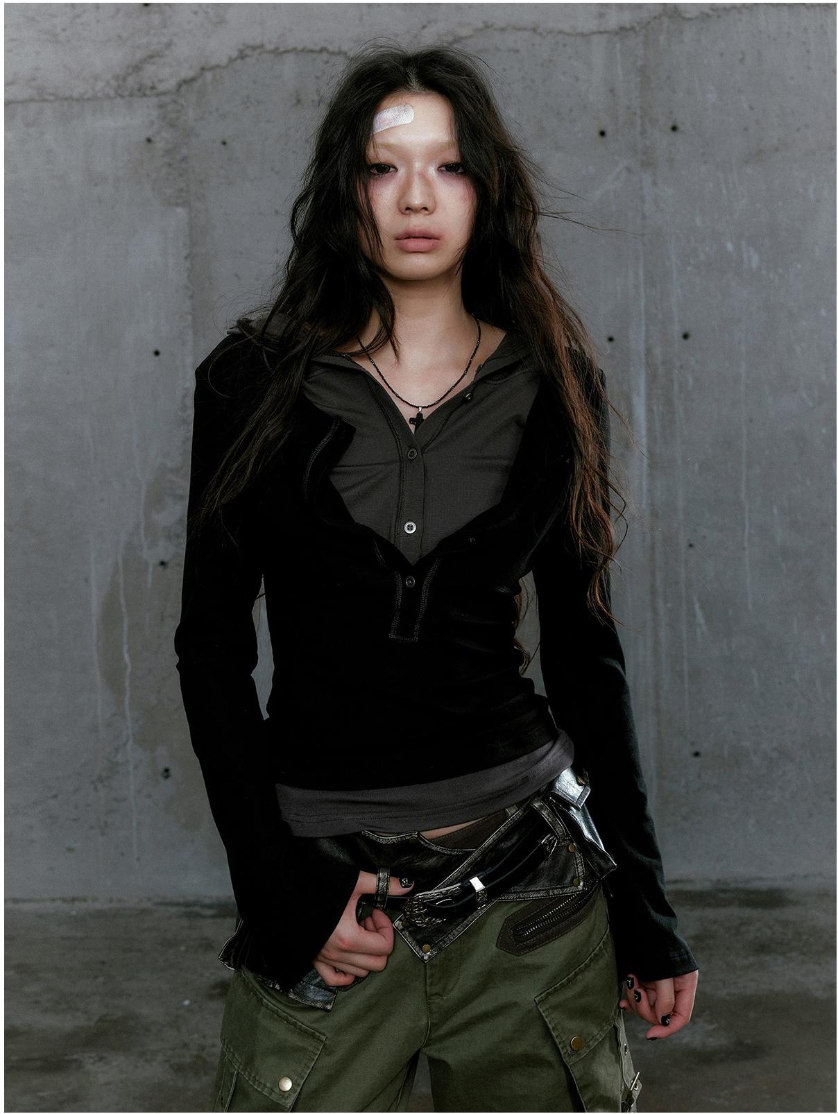 Punk Layered Hooded Tee Women