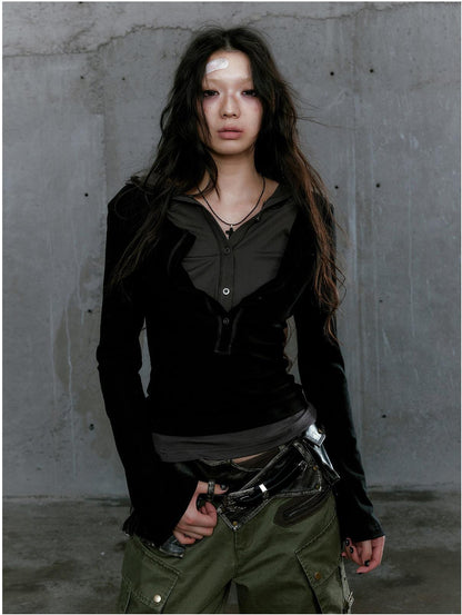 Punk Layered Hooded Tee Women