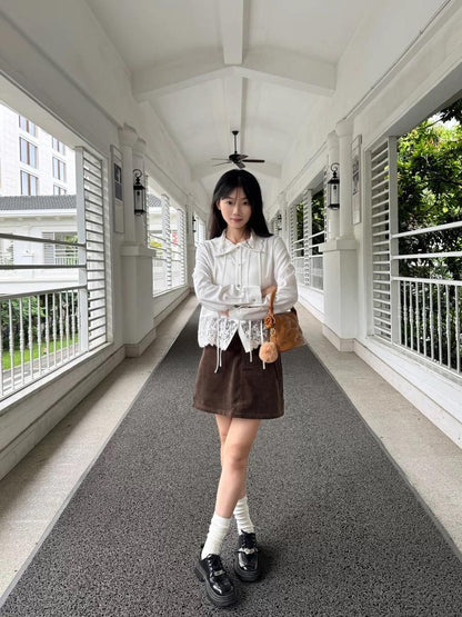 French Lace Collar White Shirt Women