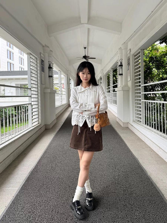 French Lace Collar White Shirt Women