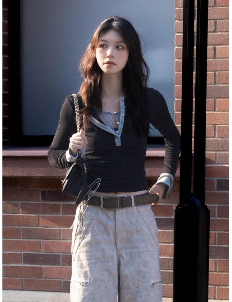 Lace Layered Henley Tee Women