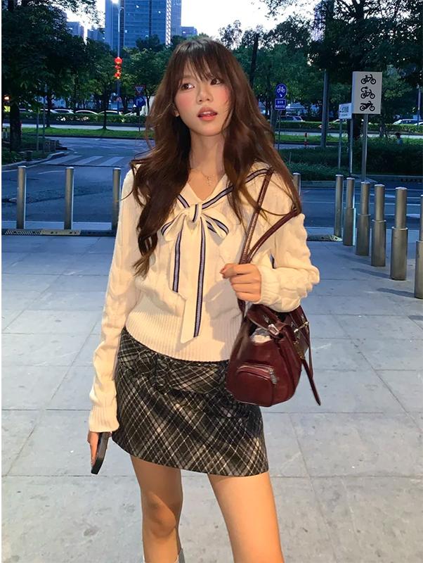 Sailor Collar Stripe Cable Knit Sweater Women