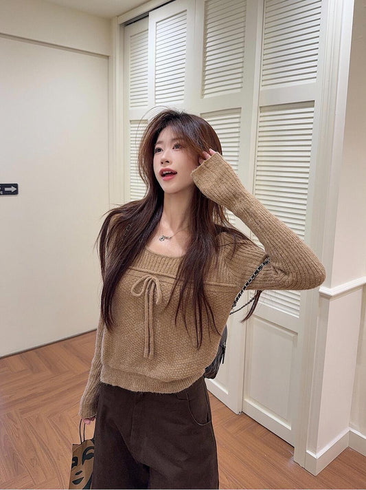 Vintage Bow Tie Knit Sweater Women