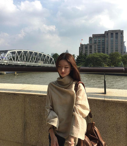 French Cowl Neck Long Sleeve Tee Women