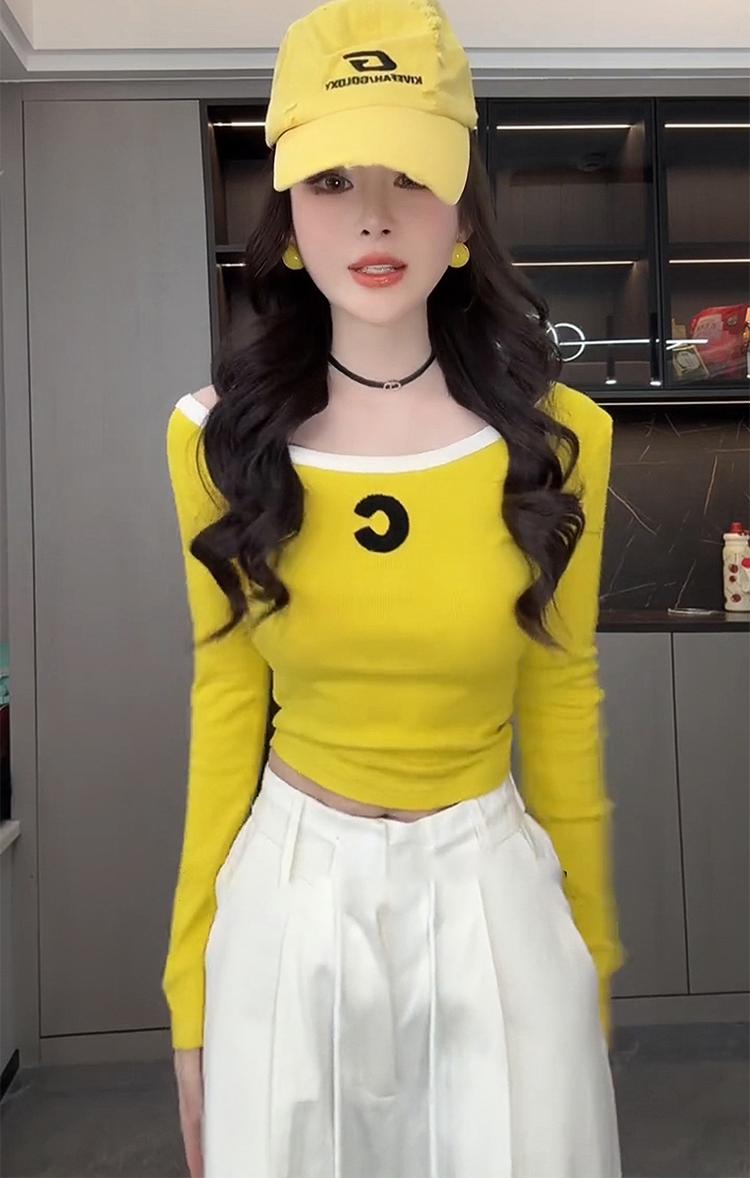 Letter Print Off Shoulder Tee Women