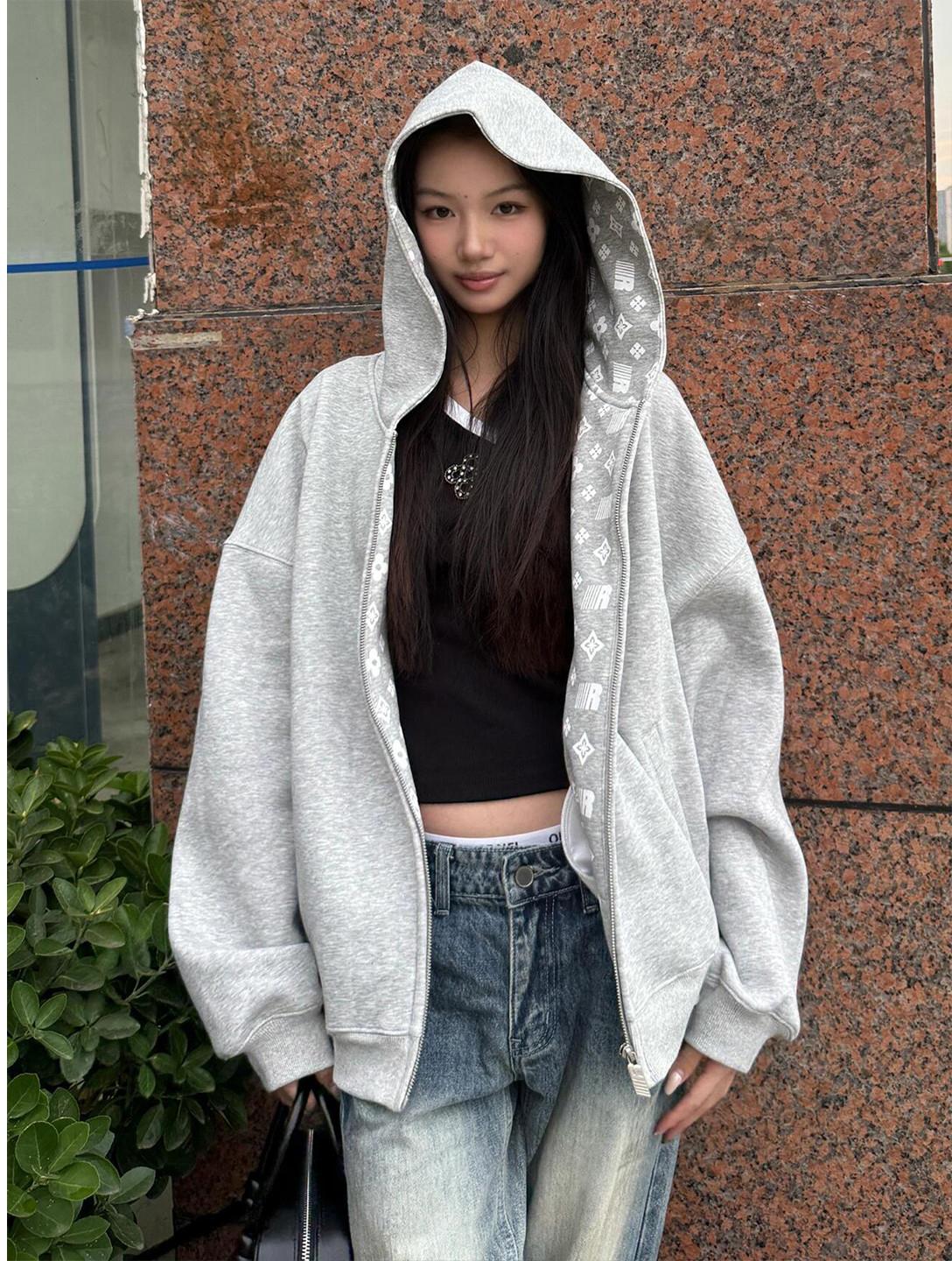 Graphic Zip Up Hoodie Jacket Women