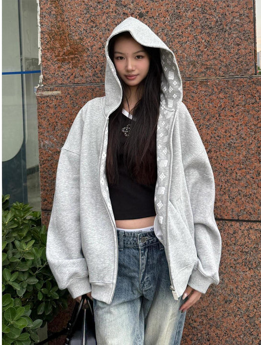 Graphic Zip Up Hoodie Jacket Women