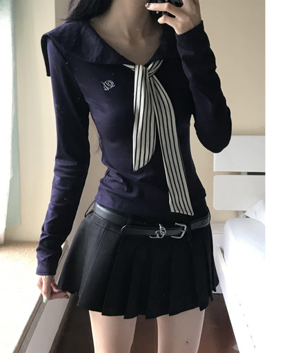 Striped Tie Long Sleeve Tee Women