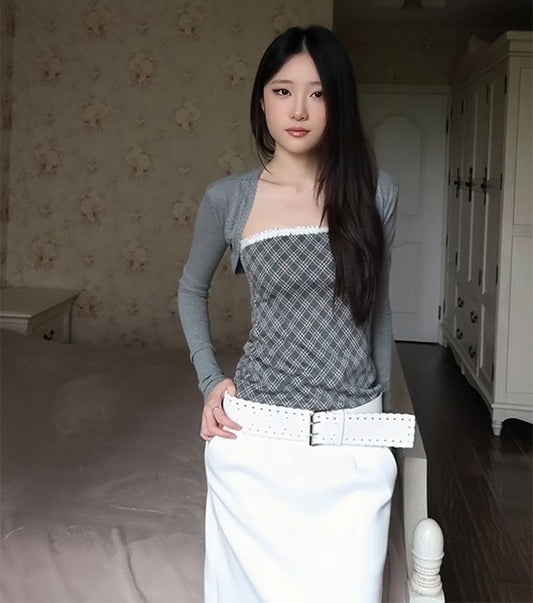 Plaid Tube Top Knit Two-Piece Set Women