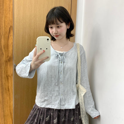 Misty Blue Tie Knit Cardigan Women