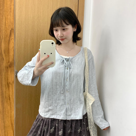 Misty Blue Tie Knit Cardigan Women