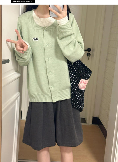 Preppy Contrast Knit Cardigan Women