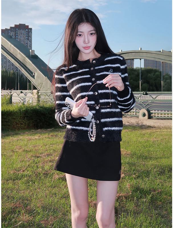 Mohair Striped Knit Cardigan Women